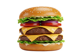 Isolated Double Cheeseburger with Lettuce and Tomato