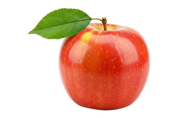 Isolated Perfect Red Apple with Stem and Green Leaf