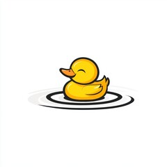 Cute yellow duckling in water ripples