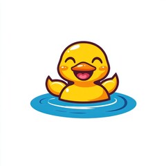 Cute yellow duck in a pool of water
