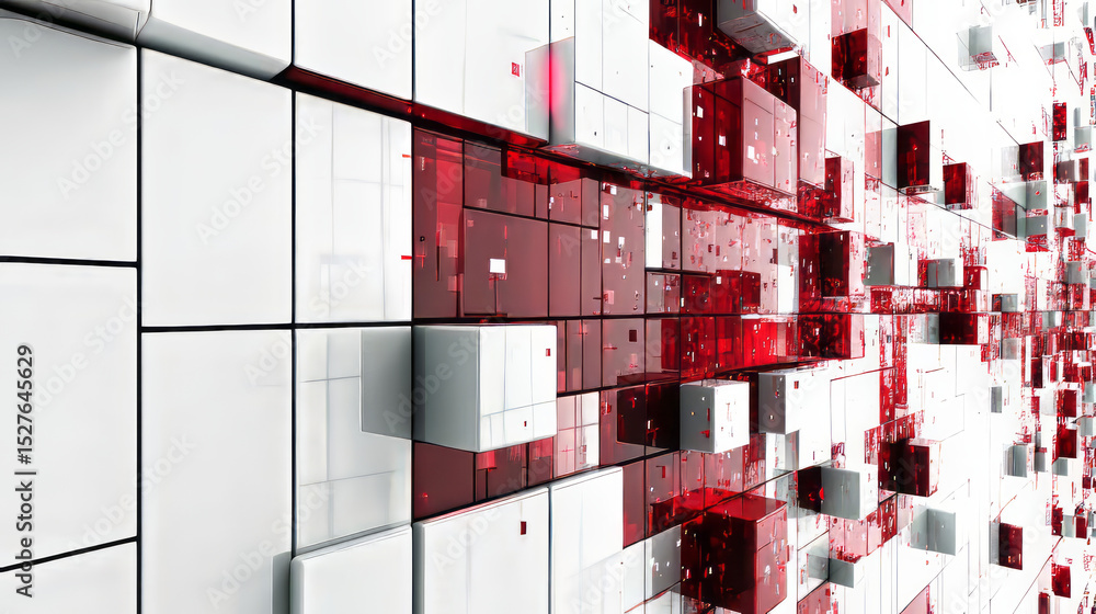 Poster abstract 3d cubes pattern with red and white colors