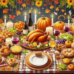 Thanksgiving Feast food and decorations