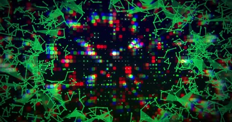 Upon neon wireframe emerging from left, 3D mesh expanding around pulsating grid showing data flow - Powered by Adobe