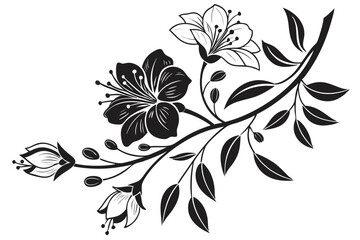 illustration of a branch with flowers and leaves on a white background