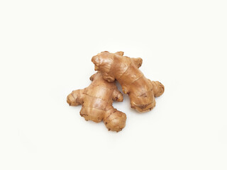 Fresh ginger rhizome or ginger root isolated on white background, top view