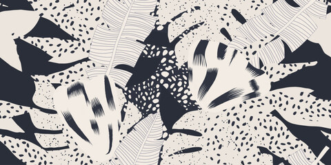 Abstract modern exotic botanical print. Unique seamless pattern. 