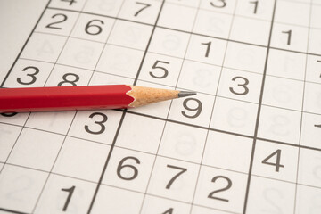 Sudoku puzzle game playing to challenge brain.