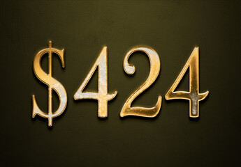 Old gold effect of 424 dollars with 3D glossy style Mockup.
