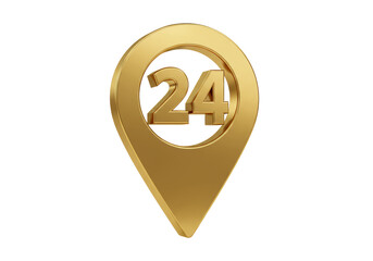 Isolated Golden 24 Hour Location Pin