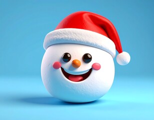 Joyful Snowman in Santa Hat on Light Blue Background