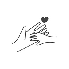 Adult Palm holding small hand Icon. Family Love symbol. Parent with Child and heart shape in doodle sketch style. Vector illustration