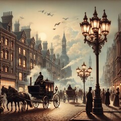A street horse drawn carriages