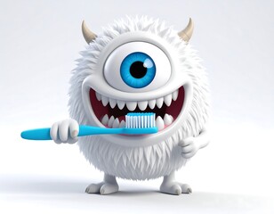 Happy One Eyed Furry Monster Brushing Teeth