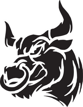 Aggressive Bull Head Vector &ndash; Strong Mascot Logo in Black and White