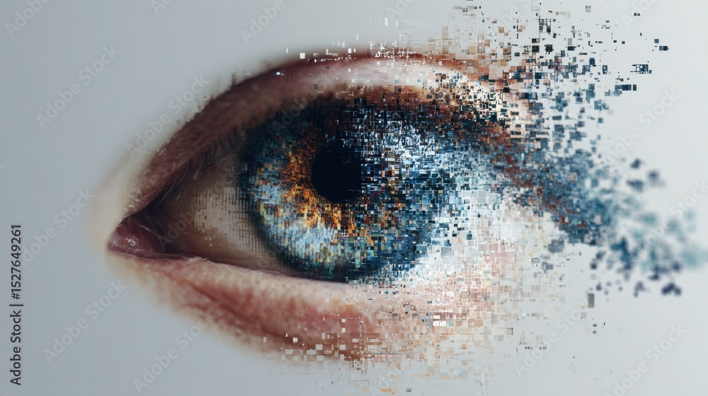 Poster Pixelated Eye Dissolving Into Digital Space Creates a Minimalist Visual Experience