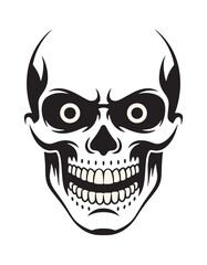 Fototapeta premium Angry Skull Face Tattoo Vector with Intense Eyes, Sharp Nose, and Dripping Blood in Black and White Line Art Style