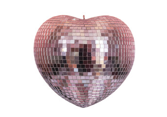 Isolated Heart-Shaped Disco Ball with Mirrored Tiles