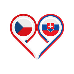 friendship concept. heart symbol icon of czech republic and slovakia flags. vector illustration isolated on white background