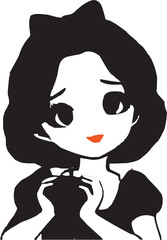 Cute Girl Face Vector – Black and White Manga Anime Style