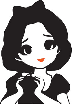 Cute Girl Face Vector &ndash; Black and White Manga Anime Style