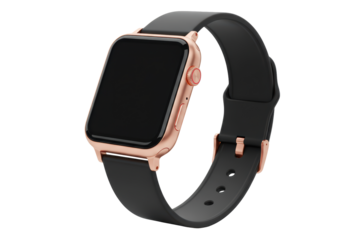 Isolated Smart Watch with Black Band Rose Gold Casing