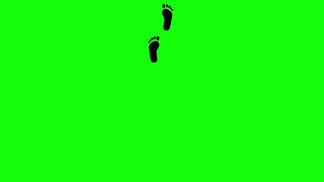 Animation of footprints walking on a green screen background. Barefoot footprints video.