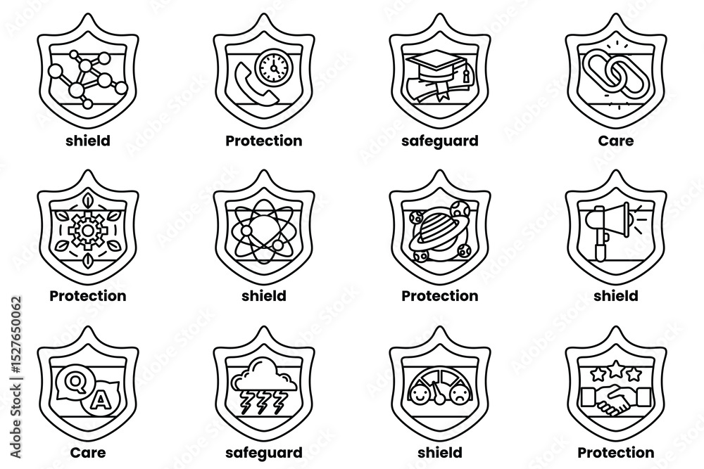 Poster the image is a set of 12 different symbols that represent protection