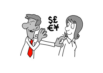 Cartoon man and woman silhouettes gesturing