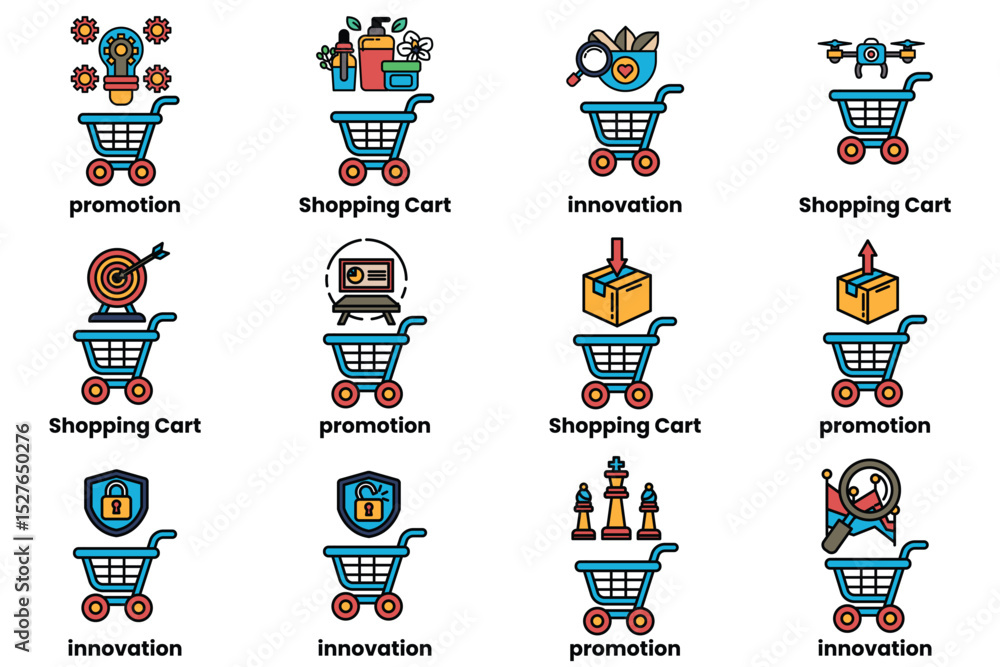 Poster shopping cart with a red arrow pointing to a box
