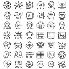 50 Artificial Intelligence Outline Icons – Minimalist Vector Line Icons for AI & Tech Design