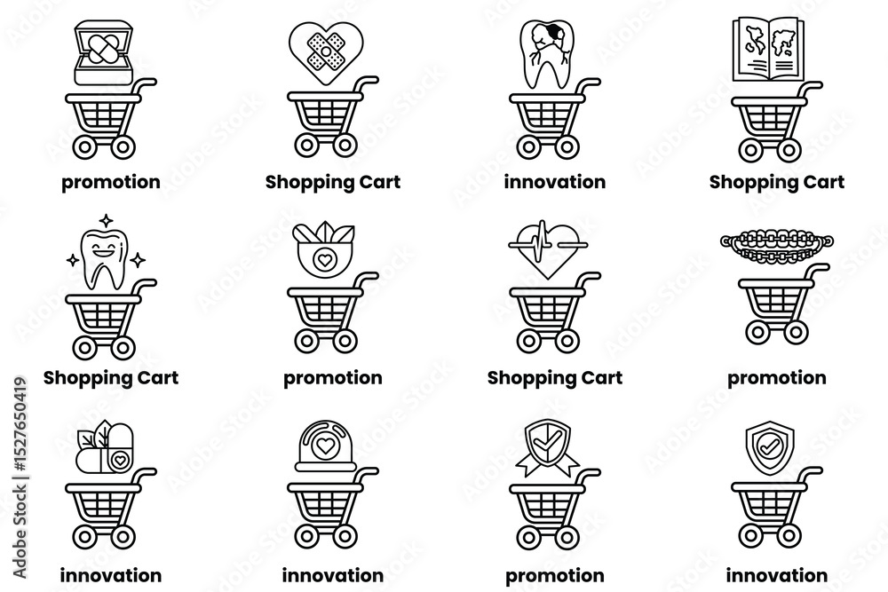 Poster a set of shopping carts with different icons on them