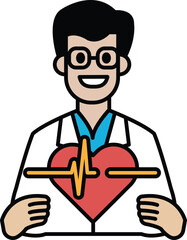 A man in a white lab coat holding a heart