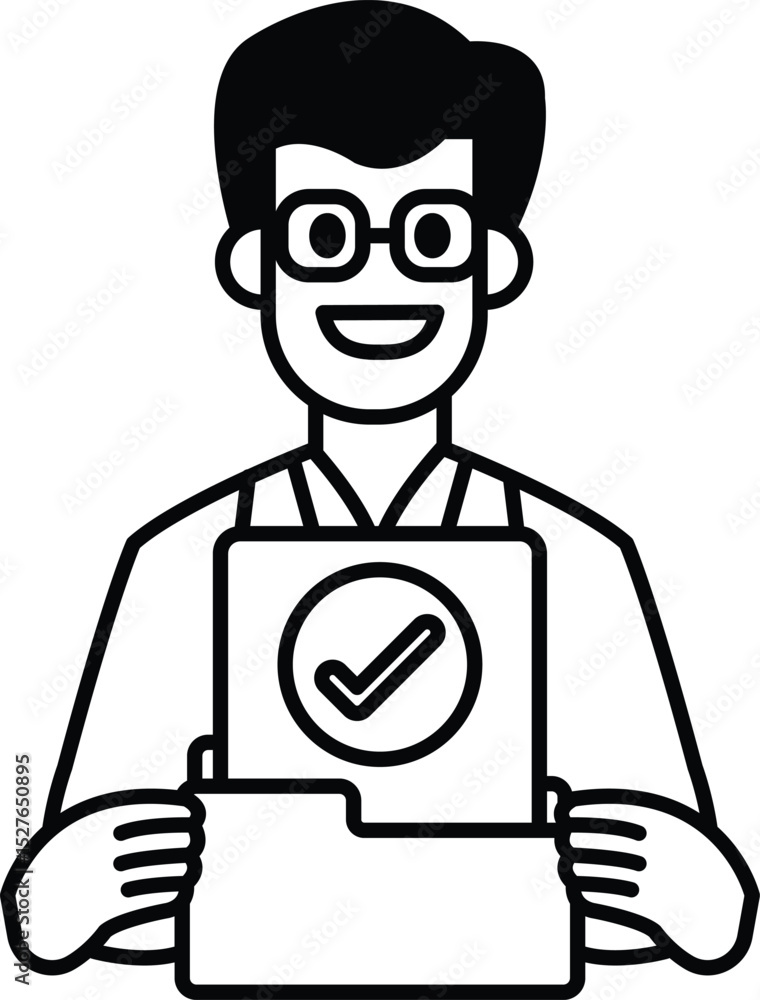 Poster a man is holding a folder with a check mark on it