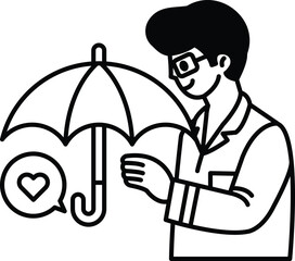 A man holding an umbrella with a heart on it