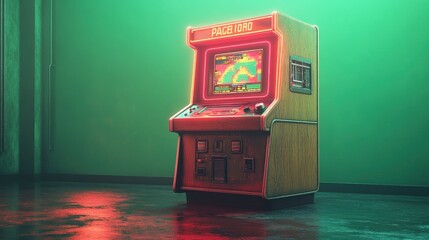 Retro arcade game machine in a dimly lit room