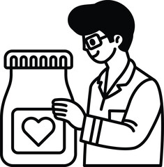 A man is holding a jar with a heart on it