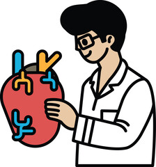 A man is holding a heart with a bunch of veins and arteries