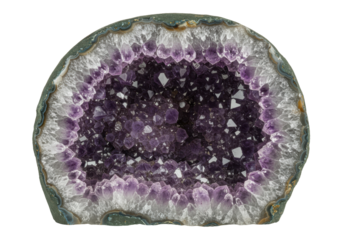 Isolated Amethyst Geode Crystal Cluster with Purple Sparkles