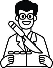 A man is holding a knife and smiling