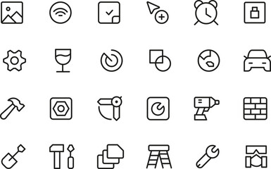 Comprehensive Set of 30 Minimalist Line Icons for Web and App Design Tools, Technology, and More