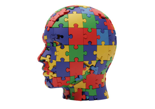 Isolated Jigsaw Puzzle Head Colorful Pieces Concept of Mind