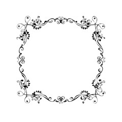 Elegant black vector frame with vintage floral swirl ornament and leaf illustrations