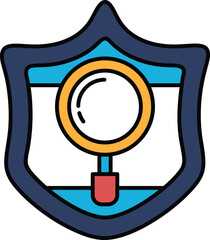 A blue shield with a magnifying glass on it