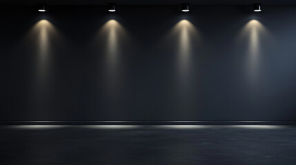 Dark room, four spotlights illuminating empty space