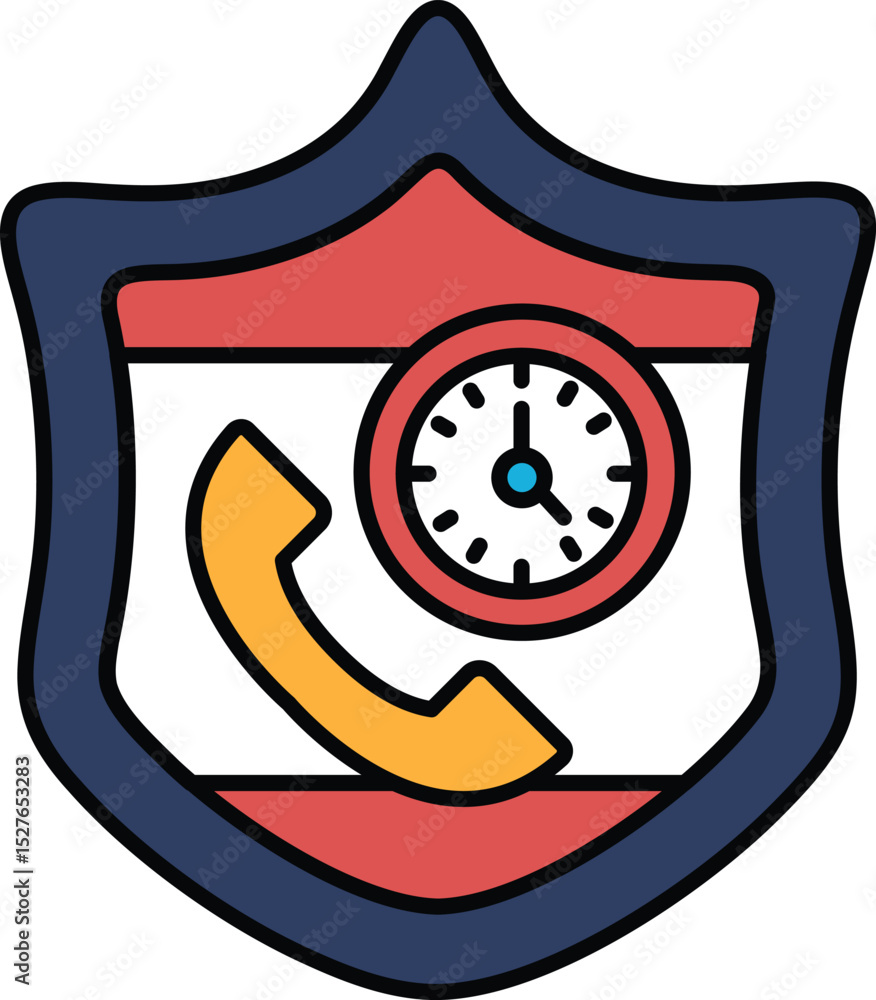 Poster a shield with a clock and a phone on it
