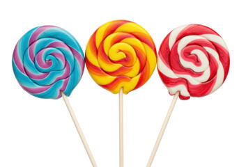 Isolated Three Colorful Swirl Lollipops Sweet Treats Candy
