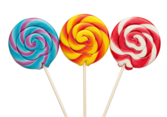 Isolated Three Colorful Swirl Lollipops Sweet Treats Candy