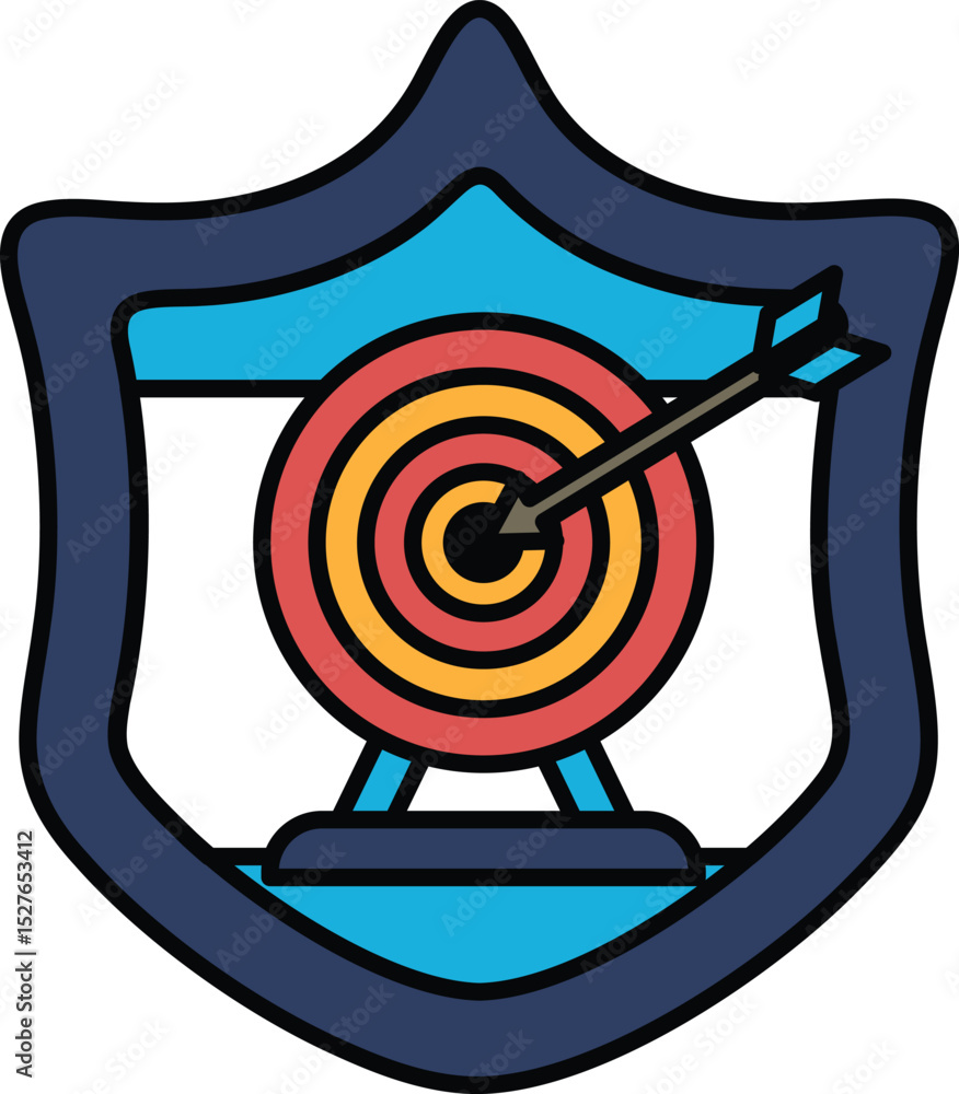 Poster a shield with a target on it and arrows pointing to it
