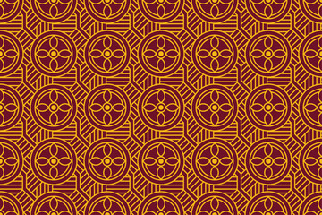 Gold Geometric Line With Flowers Pattern