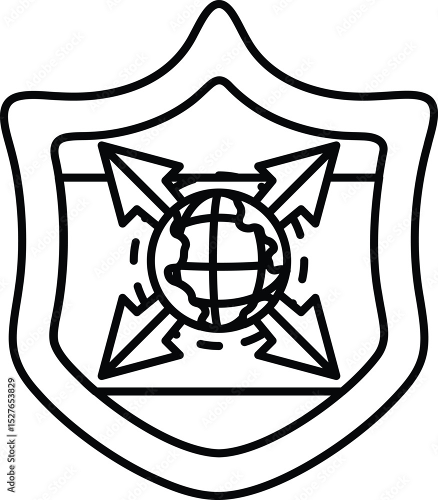 Poster a shield with a globe and arrows on it